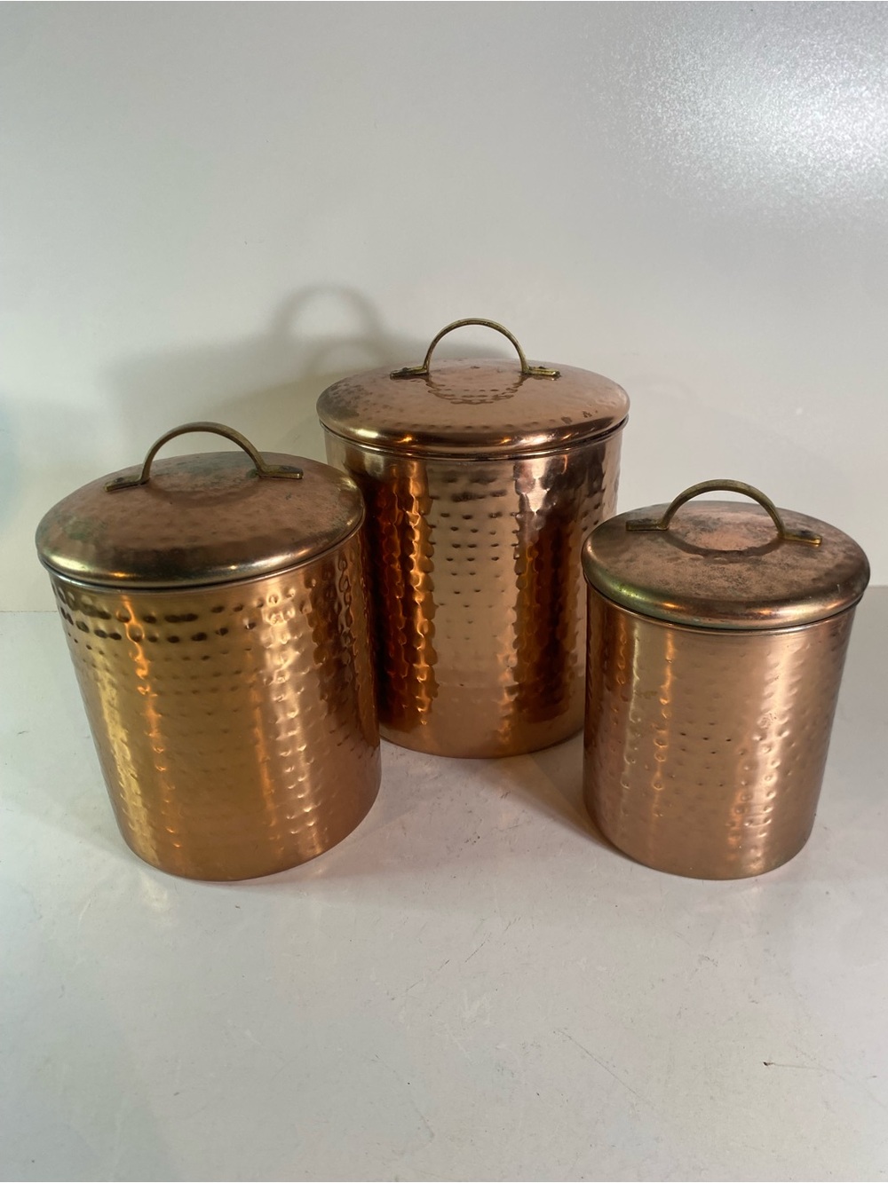 Set Of 3 Pier One Imports Hammered Copper Graduated Canisters *Patina*